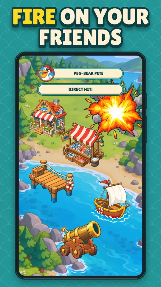 A cannonball scores a direct hit on a rival captain’s harbor