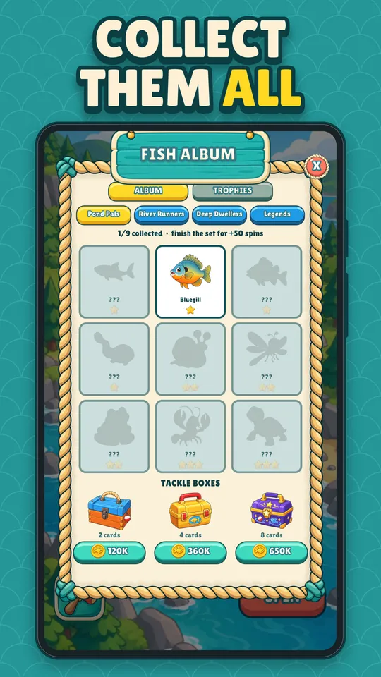 The fish album with its tackle boxes